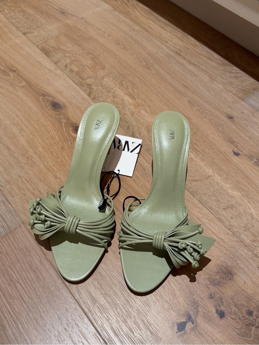 Zara Women’s Strappy Knot Mule - Sage Green - Picture 2 of 6